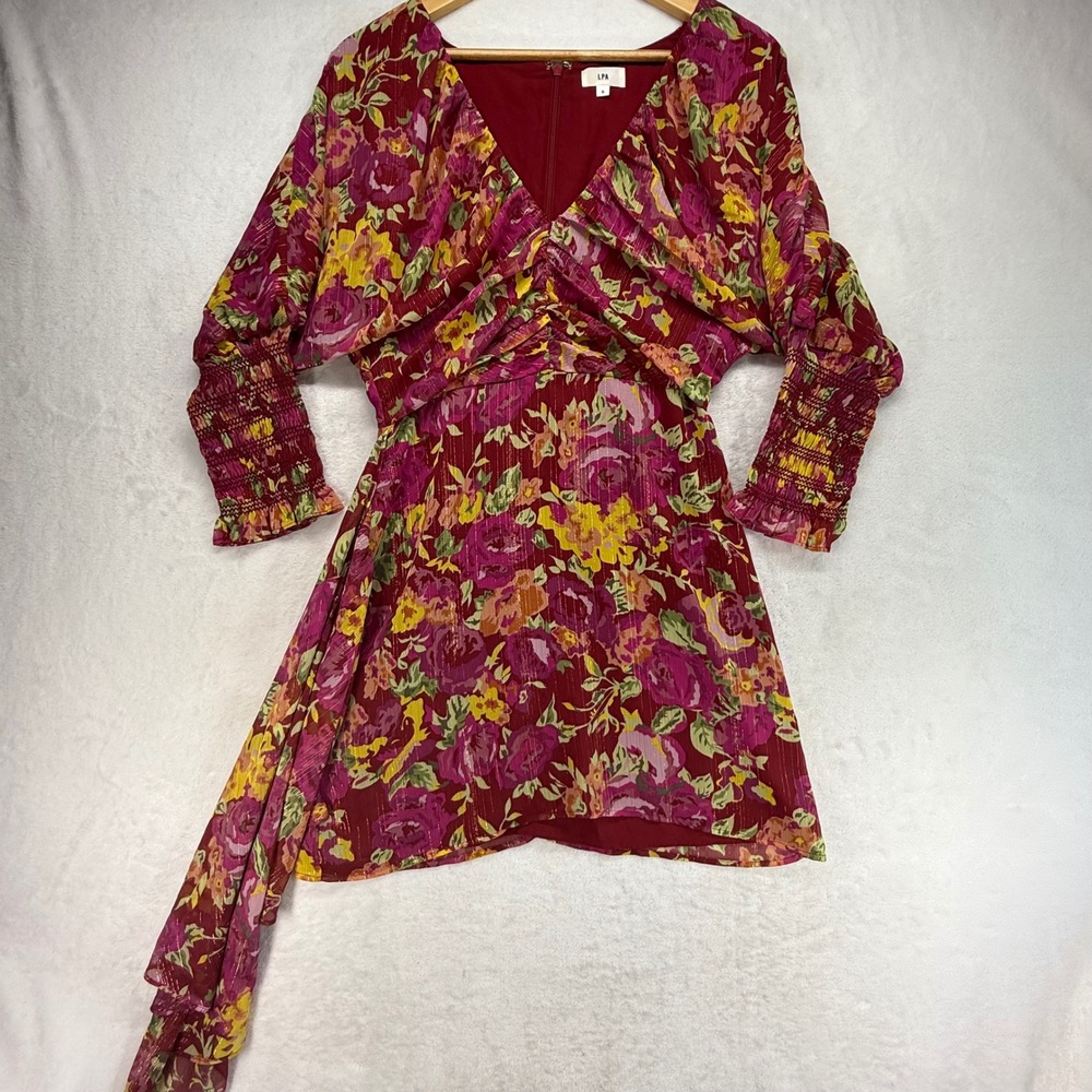 Revolve LPA Cassia Floral Mini Dress Long‎ Sleeve Smocked Cuffs Party Dress Sz S